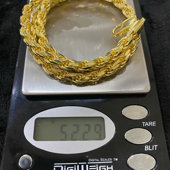 10k gold vermeil men diamond cut rope chain 5mm thick heavy Italian 925 no fade - Picture 5 of 5